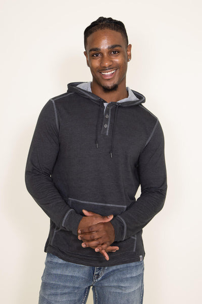 Flag and Anthem Abington Slub Henley Lightweight Hoodie for Men in Grey