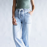 Flying Monkey High-Rise Drawstring Wide Leg Jeans for Women