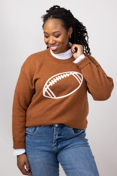 Football Knit Sweater for Women in Brown