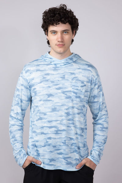 Free Fly Bamboo Lightweight Hoodie for Men in Blue Camo