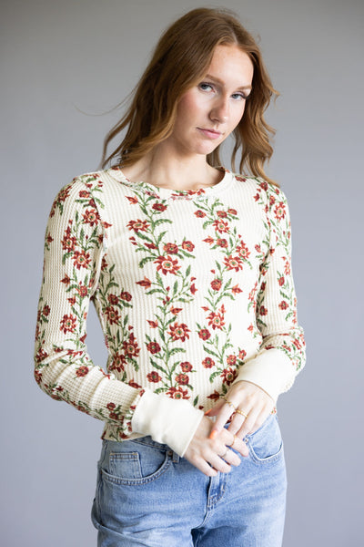 Free People We The Free Pretty Little Thermal for Women in Sand Combo Folk Vine