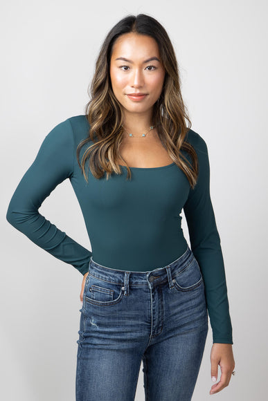 Long Sleeve Bodysuit for Women in Dark Green