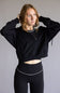 Half Zip Drawstring Fleece Hoodie for Women in Black