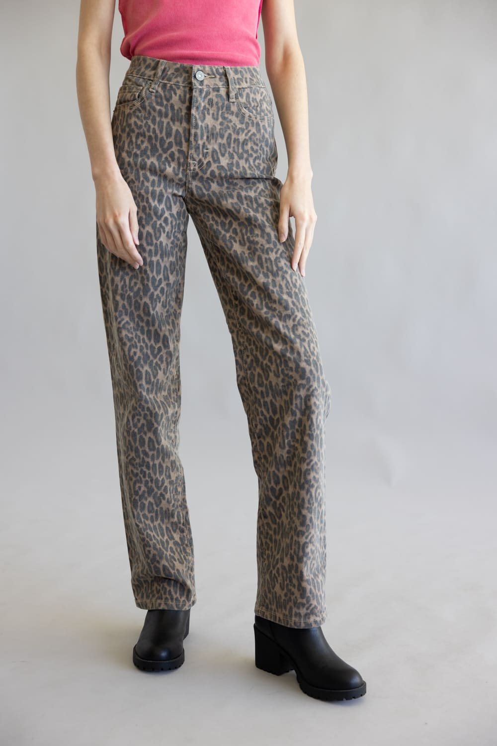Hidden High-Rise Ella Wide Straight Leg Jeans for Women in Cheetah