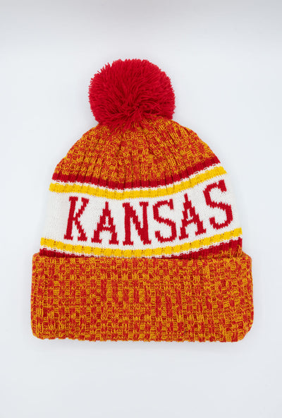 Kansas Pom Beanie in Red