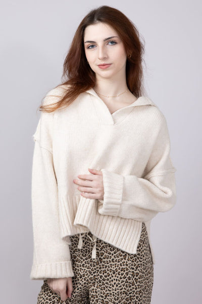 Johnny Collar Sweater for Women in Beige