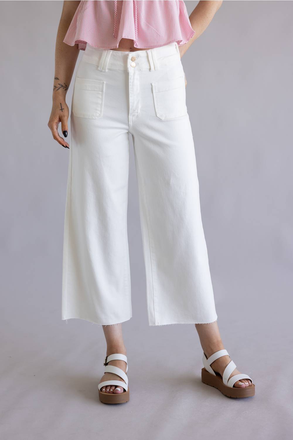 Judy Blue High Rise Crop Wide Leg Jeans for Women in White Judy Blue High Rise Crop Wide Leg Jeans for Women in White