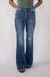 Judy Blue Mid Rise Medium Wash Flare Frayed Hem Distressed Jeans for Women