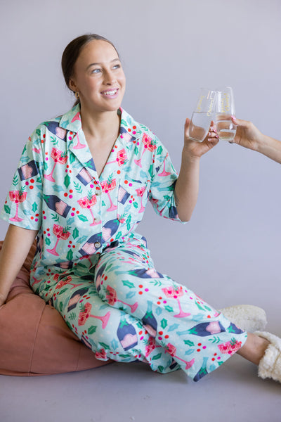 Mistletoe Champagne Soft Pajama Set for Women in Mint | KDC-LWPANTSET-41-MNT