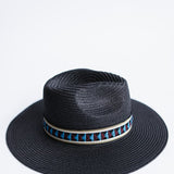 Straw Wide Brim Hat with Band for Women in Black