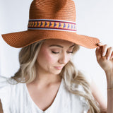 Straw Wide Brim Hat with Band for Women in Rust