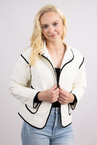 Trim Quilted Jacket for Women in White