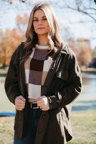 La Miel Sunset Fleece Shacket for Women in Olive Green