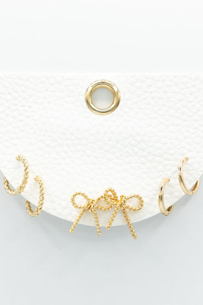 Three Pair Huggie Bow Earrings in Gold