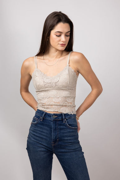 Lace V-Neck Bralette for Women in Beige