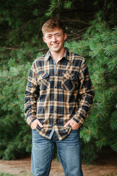 1897 Original Plaid Woven Button Down Shirt for Men in Orange/Navy