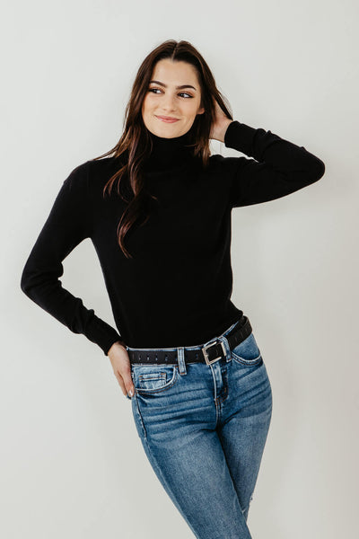 Basic Turtleneck Long Sleeve Top for Women in Black