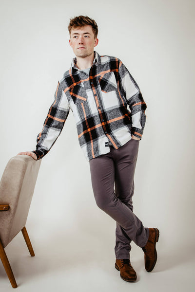 Brooklyn Cloth Heavy Flannel Shacket for Men in Black Cream
