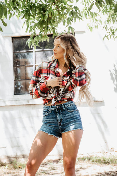 Plaid Oversized Shacket for Women in Red