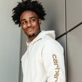 Carhartt Logo Sleeve Hoodie for Men in Malt White