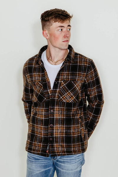 Flag & Anthem Sherpa Lined Plaid Shacket for Men in Brown