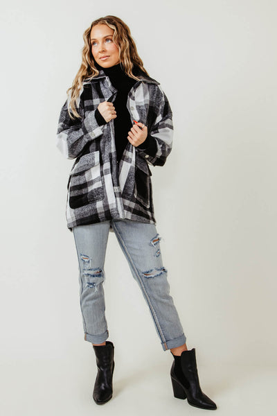 Hyfve Plaid Shacket for Women in Black