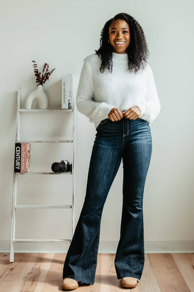 Judy Blue High Rise Raw Hem Flare Jeans for Women