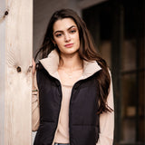 Love Tree Cropped Reversible Puffer Vest for Women in Black/Beige