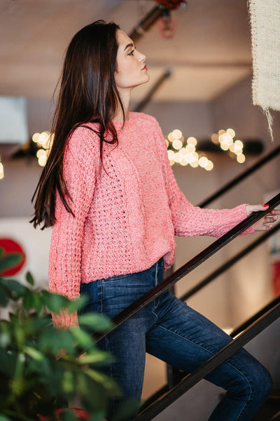 Simply Southern for Women Chenille Cropped Sweater for Women in Pink