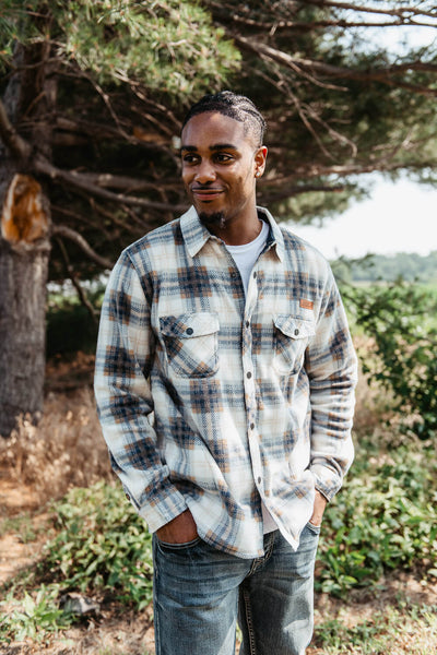 Mens Simply Southern Plaid Fleece Shacket for Men in White