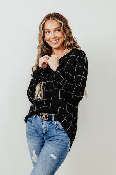 Thread & Supply Eve Button Up Shirt for Women in Black White Plaid