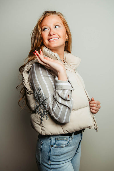 Thread & Supply Issey Cropped Puffer Vest for Women in Cream