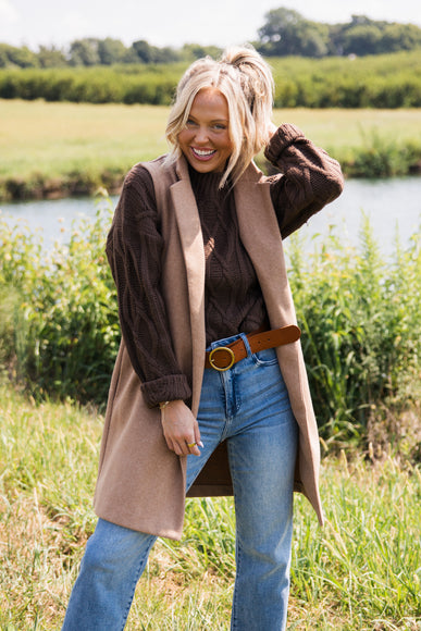 Love Tree Long Line Vest for Women in Camel