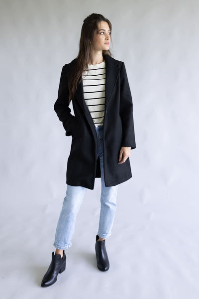 Love Tree One Button Long Coat for Women in Black