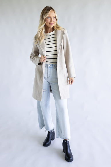 Love Tree One Button Long Coat for Women in Oatmeal