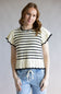 Crochet Striped Flutter Sleeve Sweater for Women in Natural/Black