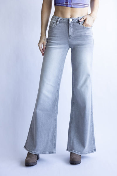 Mica Mid-Rise Vintage Wide Leg Jeans for Women in Grey