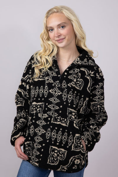 Sherpa Aztec Quarter Zip for Women in Black