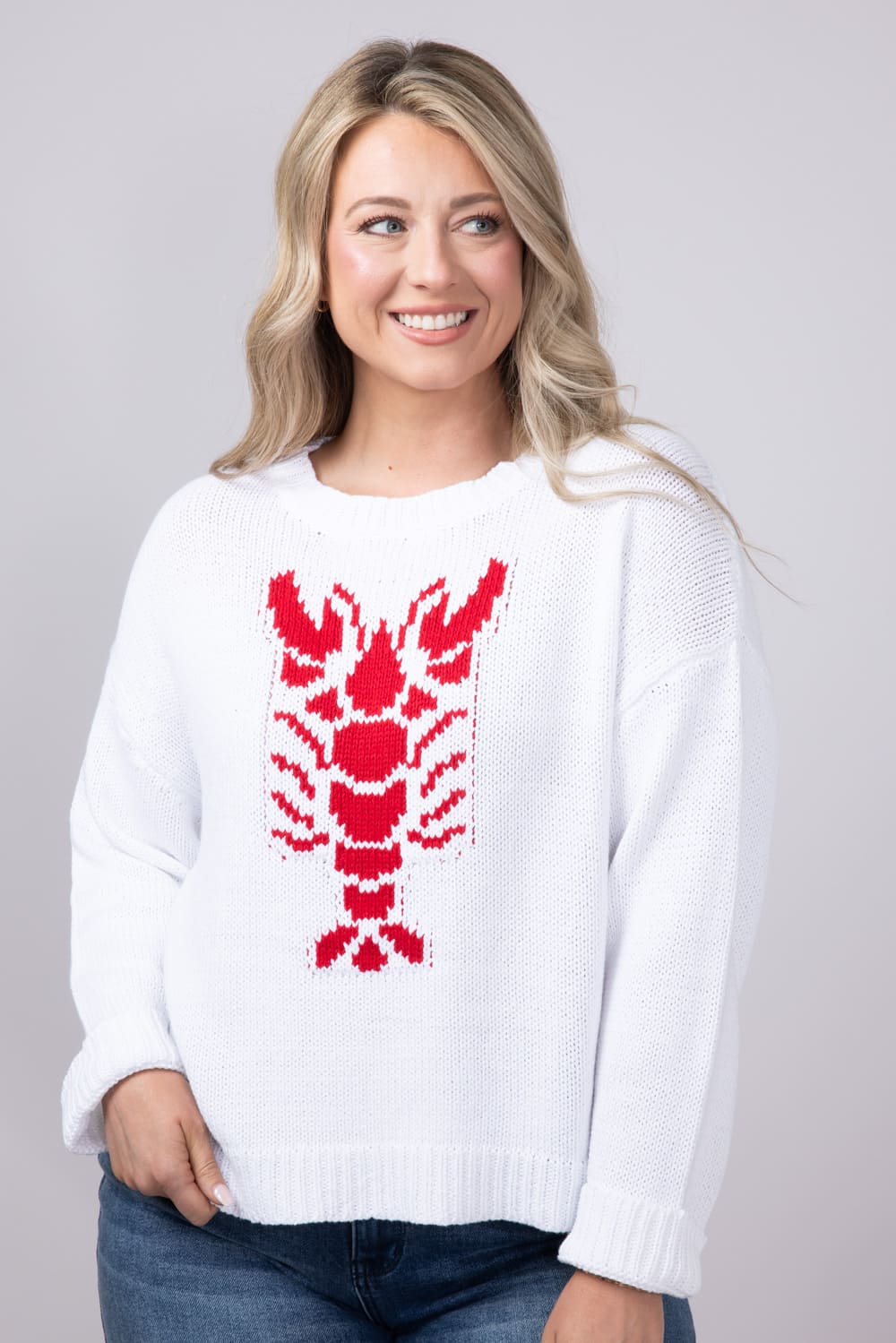 Miracle Lobster Sweater for Women in White | W8403-WHITERED – Glik's