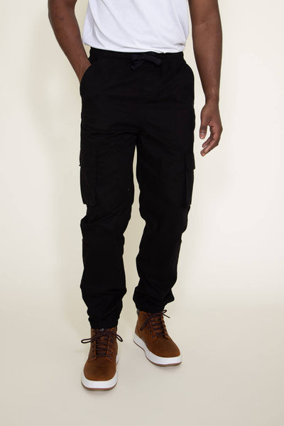 Twill Cargo Joggers for Men in Black