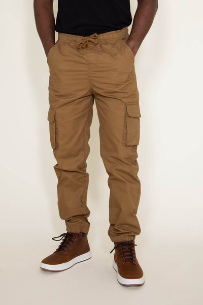 Twill Cargo Joggers for Men in Brown