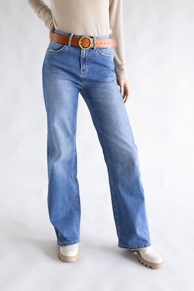 Mica High-Rise Medium Wash Clean Wide Leg Jeans for Women