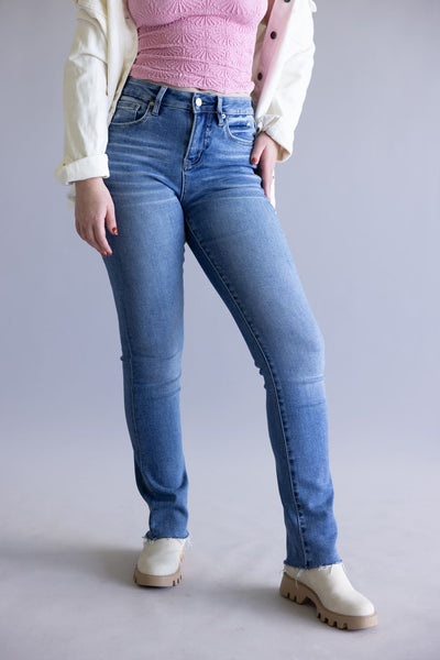 Mica High Rise Straight Leg Raw Hem Jeans for Women
