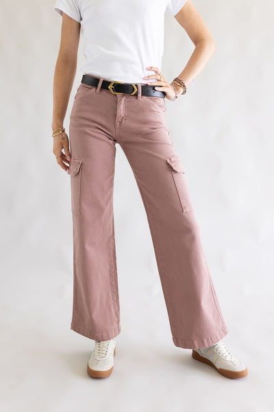 Mica Mid Rise Wide Leg Cargo Jeans for Women in Mauve
