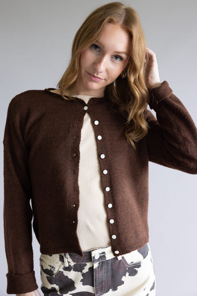 Mimosa Classic Lightweight Cardigan Top for Women in Chocolate