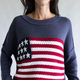 Miracle Knit American Flag Sweater for Women in Navy
