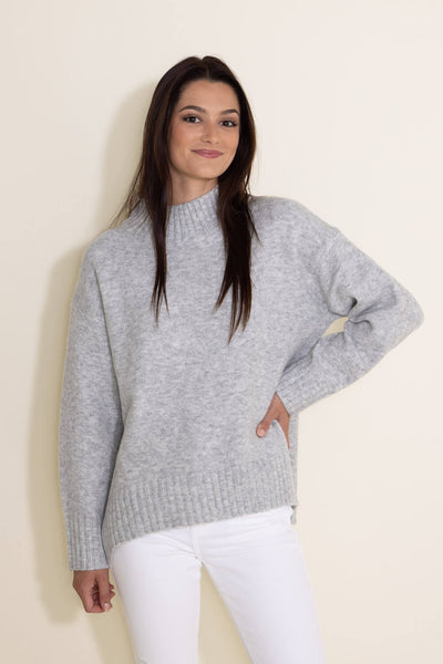 Miracle Clothing Mock Neck High Low Sweater for Women in Grey