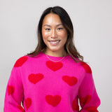 Miracle Multi Heart Sweater for Women in Hot Pink/Red