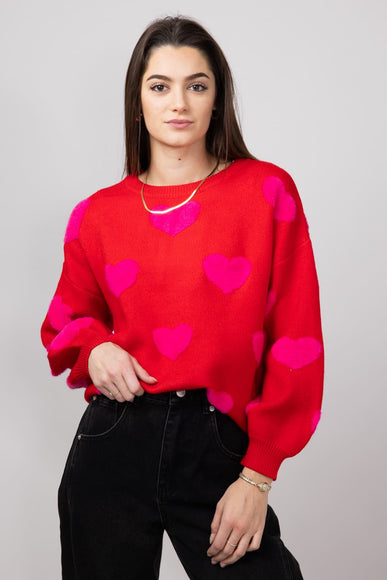 Miracle Multi Hearts Sweater for Women in Red