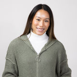 Miracle Textured Hooded Zip Sweater for Women in Sage